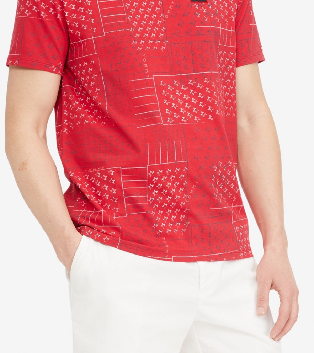 Tommy Hilfiger Men's All Over Road Trip T-Shirt Red Size Large