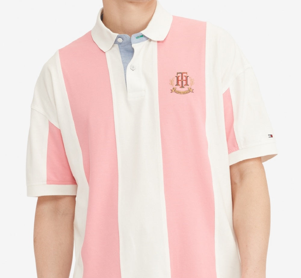 Tommy Hilfiger Men's Heritage Stripe Relaxed Fit Polo Pink Size XX-Large