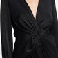 Theory Women's Twist Front Long Sleeve Satin Dress Black Size 2