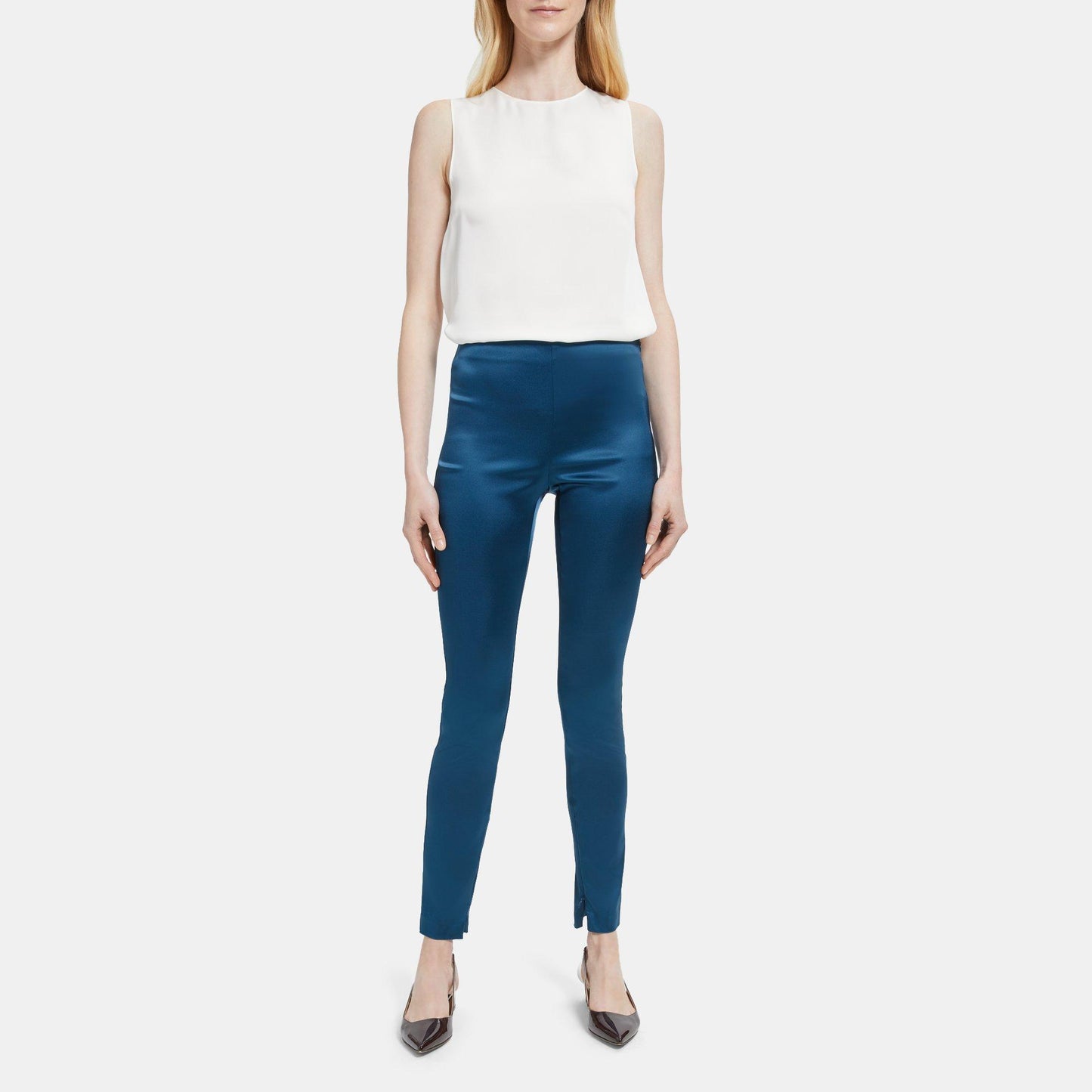 High-Waist Legging in Stretch Satin Blue Size 8