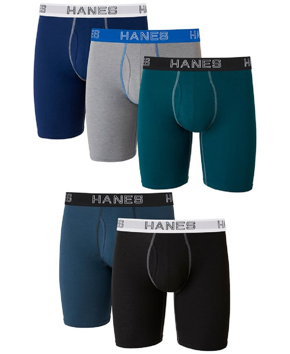 Hanes Men's 5 Pk Ultimate Stretch Longer Leg Boxer Briefs Green Size Large