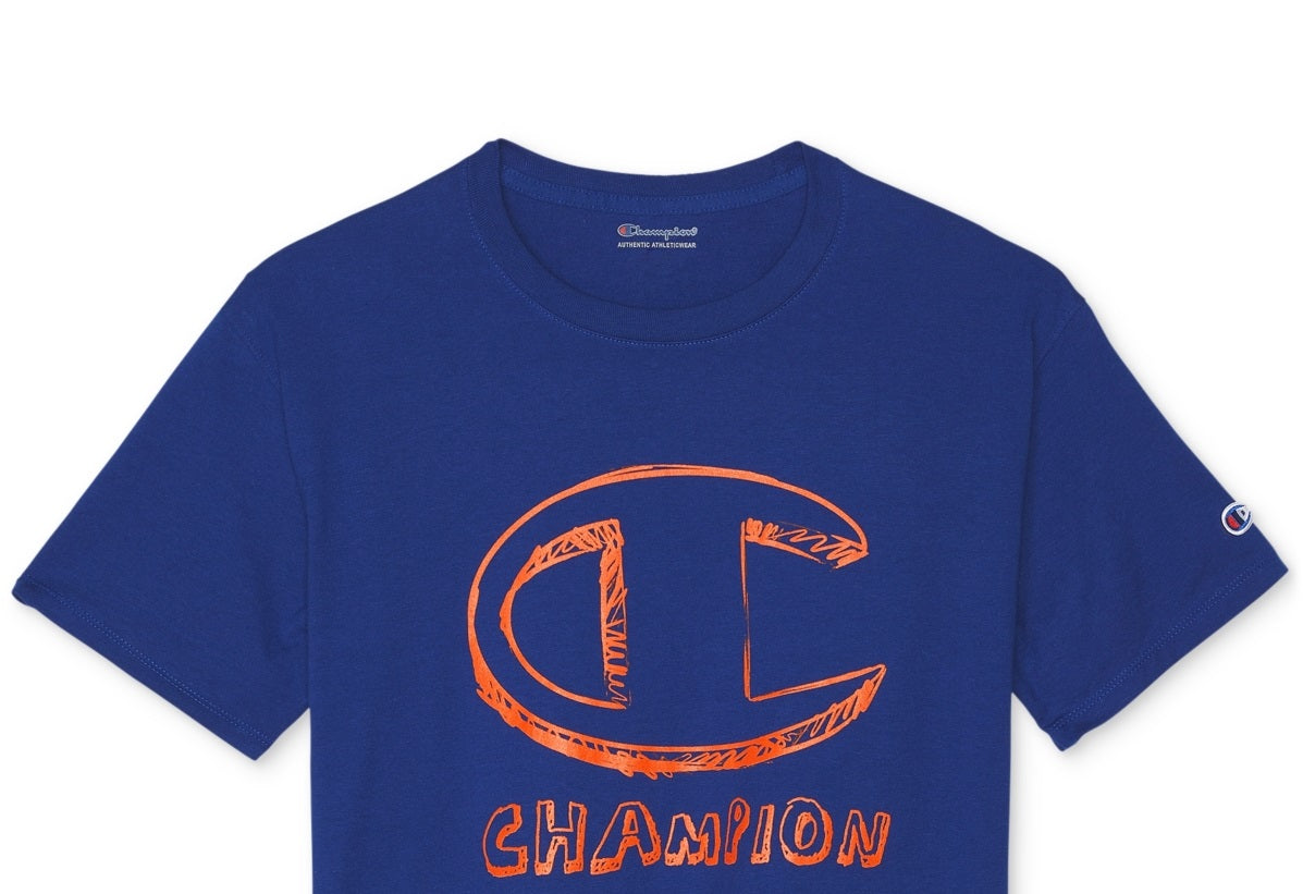 Champion Men's Classic Standard-Fit Logo Graphic T-Shirt Blue Size XX-Large