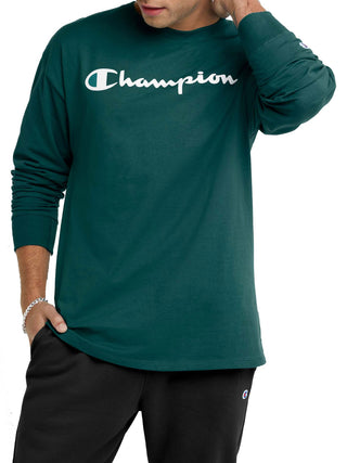 Champion Men's Classic Graphic Long Sleeve Tee Green Size Medium