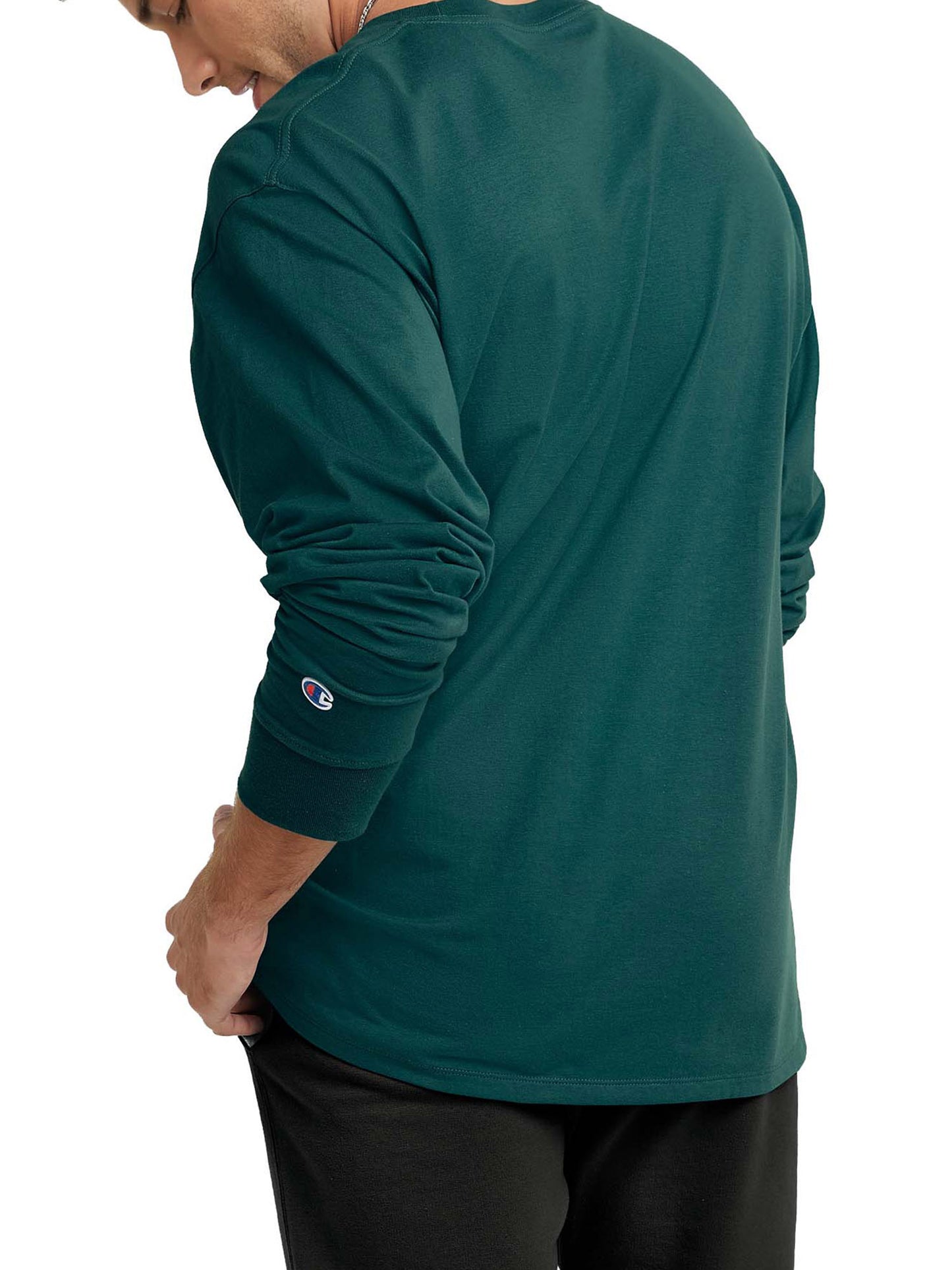 Champion Men's Classic Graphic Long Sleeve Tee Green Size Medium