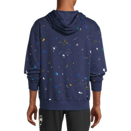Champion Men's Slim Fit Global Explorer Quarter Zip Paint Splatter Hoodie Blue