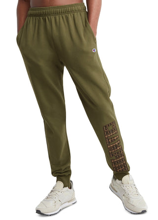 Champion Men's Powerblend Standard Fit Logo Print Fleece Joggers Green Size Small