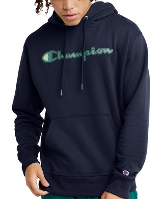 Champion Men's Powerblend Logo Graphic Hoodie Blue Size Large