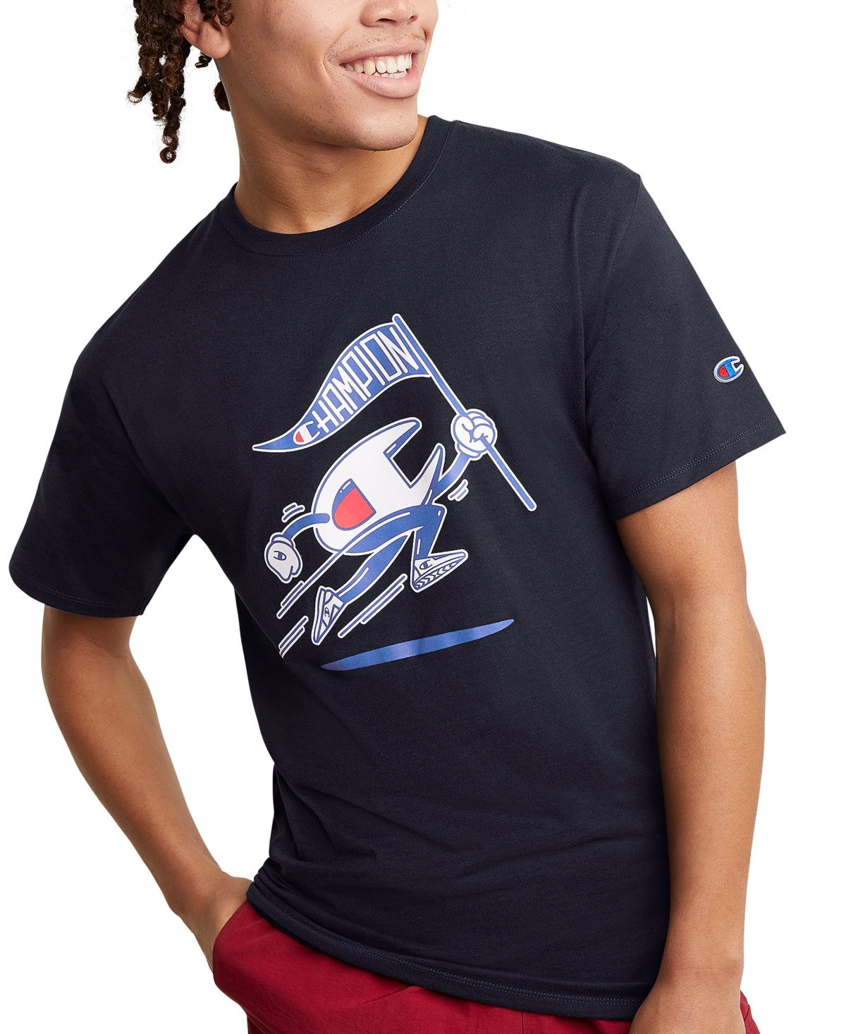 Champion Men's Classic Standard-Fit Logo Graphic T-Shirt Blue Size XL