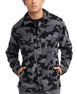 Champion Men's Explorer Fleece Camo Shirt Jacket Gray Size L