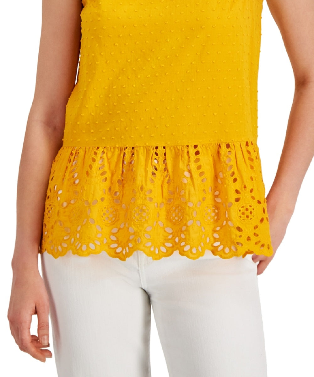 Adyson Parker Women's Sleeveless Eyelet Peplum Top Yellow Size Medium