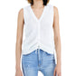 Sugar Moon Junior's Ruched Front V neck Sweater Vest White Size X-Small