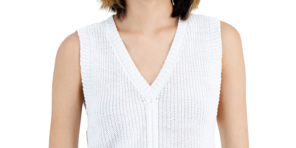 Sugar Moon Junior's Ruched Front V neck Sweater Vest White Size X-Small