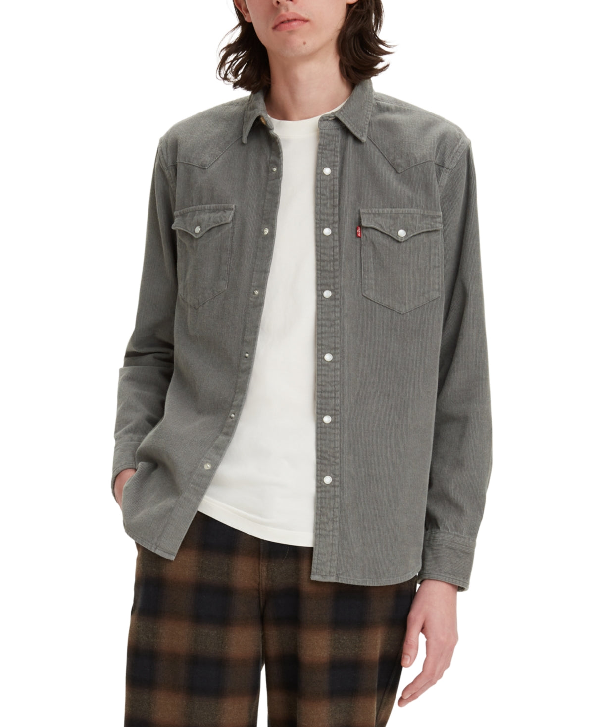 Levi's Men's Standard Fit Western Corduroy Shirt Pewter Gray Size XX-Large