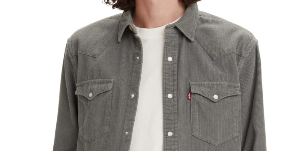 Levi's Men's Standard Fit Western Corduroy Shirt Pewter Gray Size XX-Large