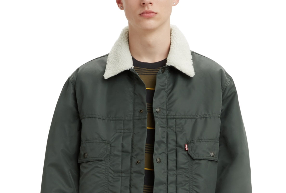 Levi's Men's Type Ii Sherpa Lined Relaxed Fit Trucker Jacket Gray Size X-Large
