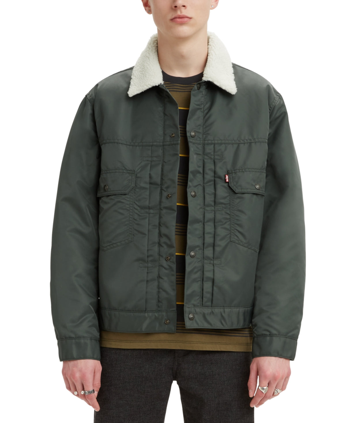Levi's Men's Type Ii Sherpa Lined Relaxed Fit Trucker Jacket Gray Size X-Large