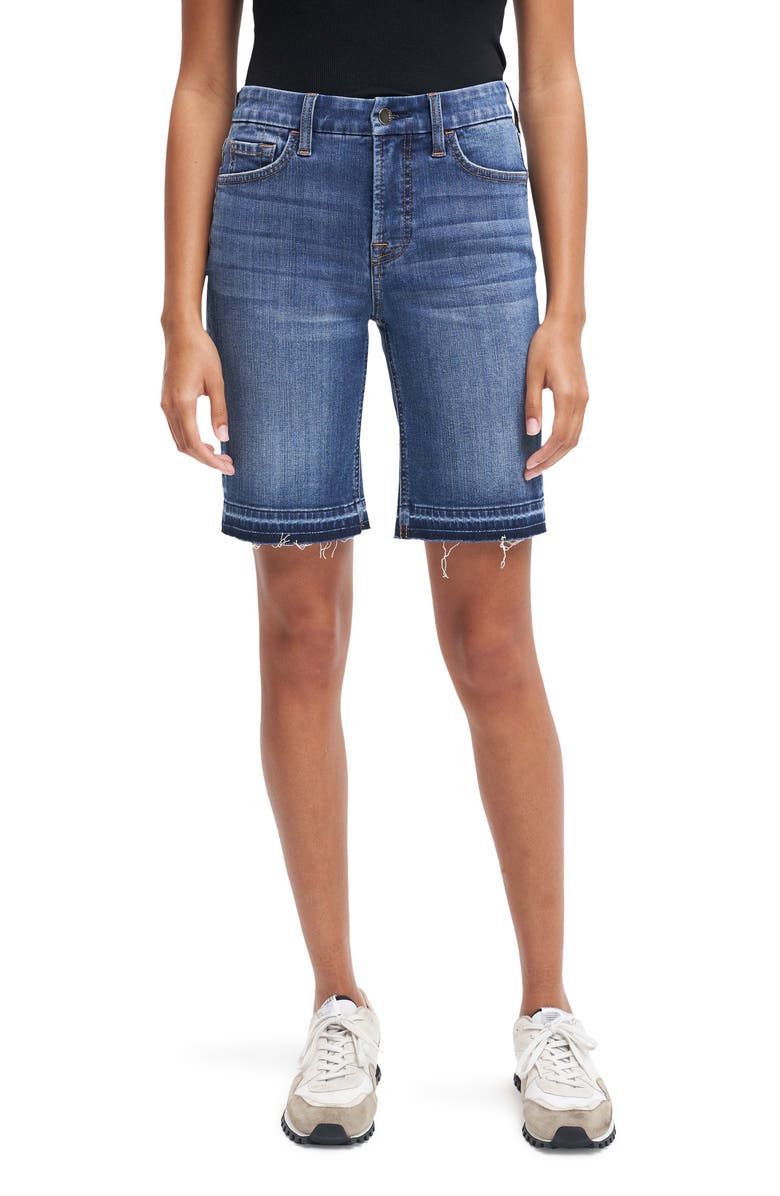 7 For All Mankind Women's High Waist Released Hem Denim Bermuda Shorts Blue Size 16