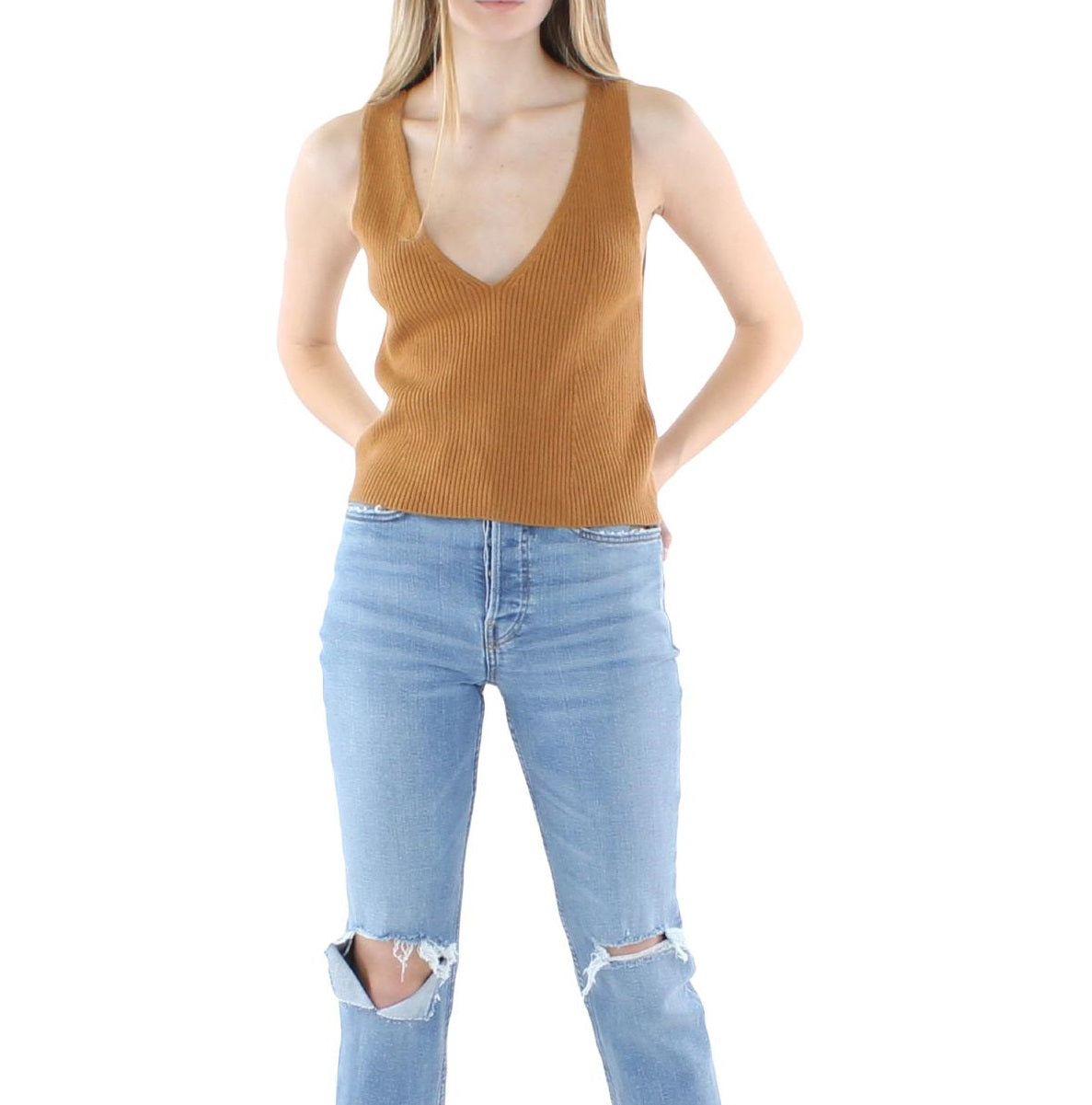 JEN7 Women's Crop Sweater Tank Brown Size Small