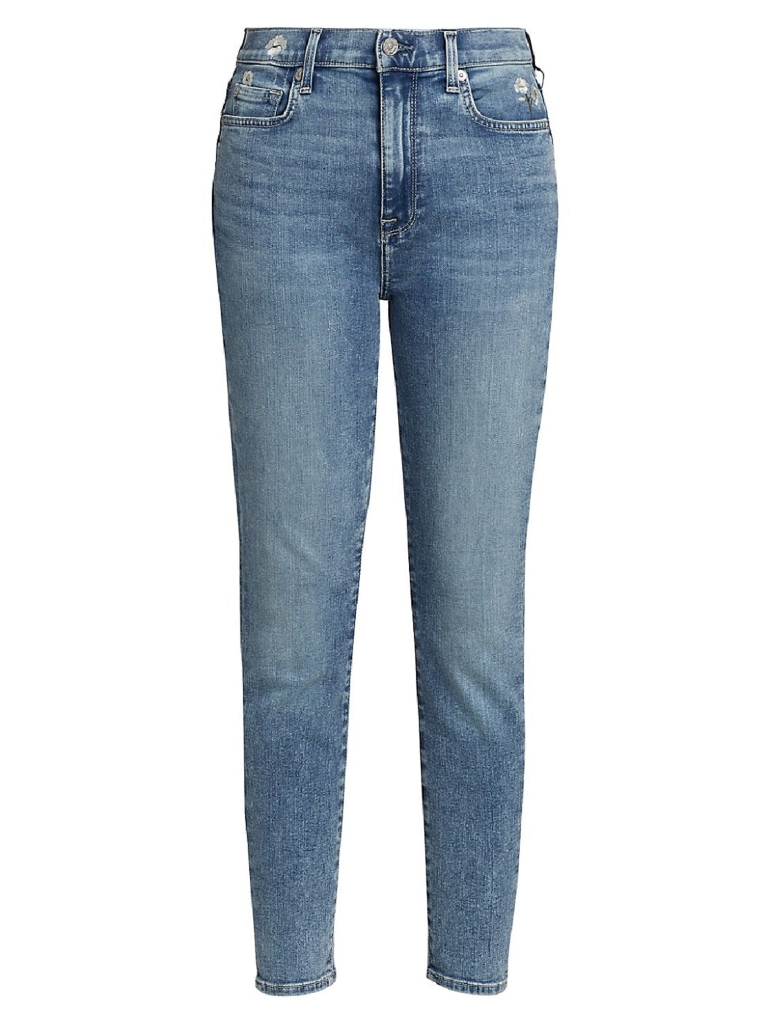 JEN7 Women's High Waist Ankle Skinny With Embroidery Jeans Blue Size 27