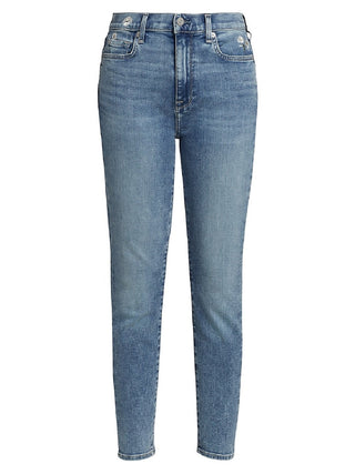 JEN7 Women's High Waist Ankle Skinny With Embroidery Jeans Blue Size 27