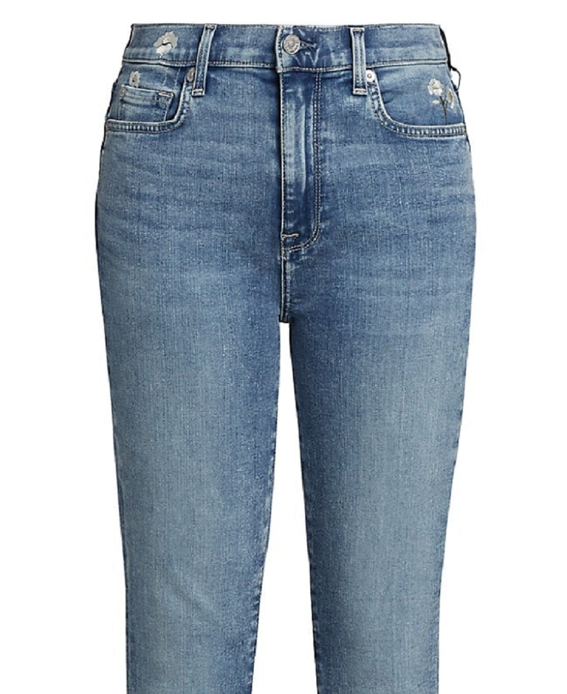 JEN7 Women's High Waist Ankle Skinny With Embroidery Jeans Blue Size 27