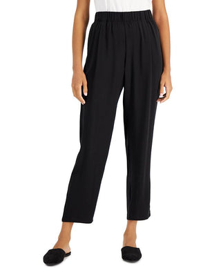 Eileen Fisher Women's Tapered Silk Ankle Pants Black Size Small