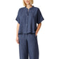 Eileen Fisher Women's Organic Linen Mandarin Collar Shirt Blue Size Petite Small