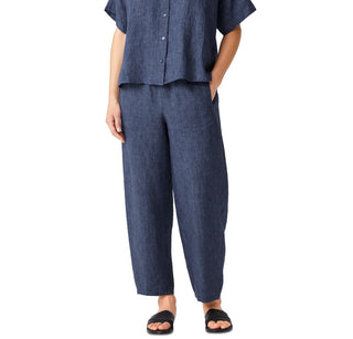 Eileen Fisher Women's Organic Linen Mandarin Collar Shirt Blue Size Petite Small