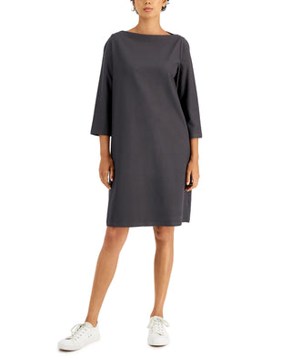 Eileen Fisher Women's Bateau Neck Shift Dress Brown Size Small
