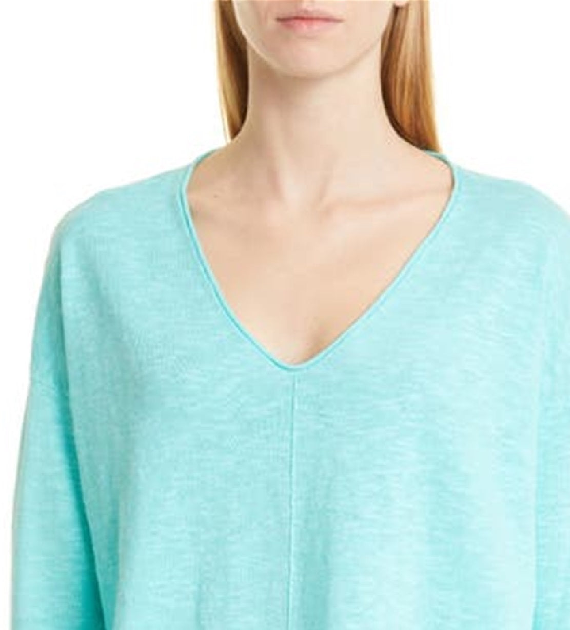 Eileen Fisher Women's V Neck Organic Linen & Cotton Sweater Blue Size Medium