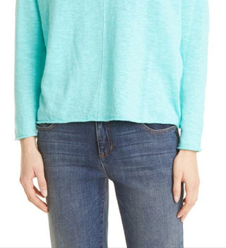 Eileen Fisher Women's V Neck Organic Linen & Cotton Sweater Blue Size Medium