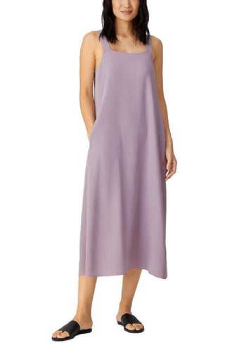 Eileen Fisher Women's Square Neck Silk Midi Dress Purple Size Large