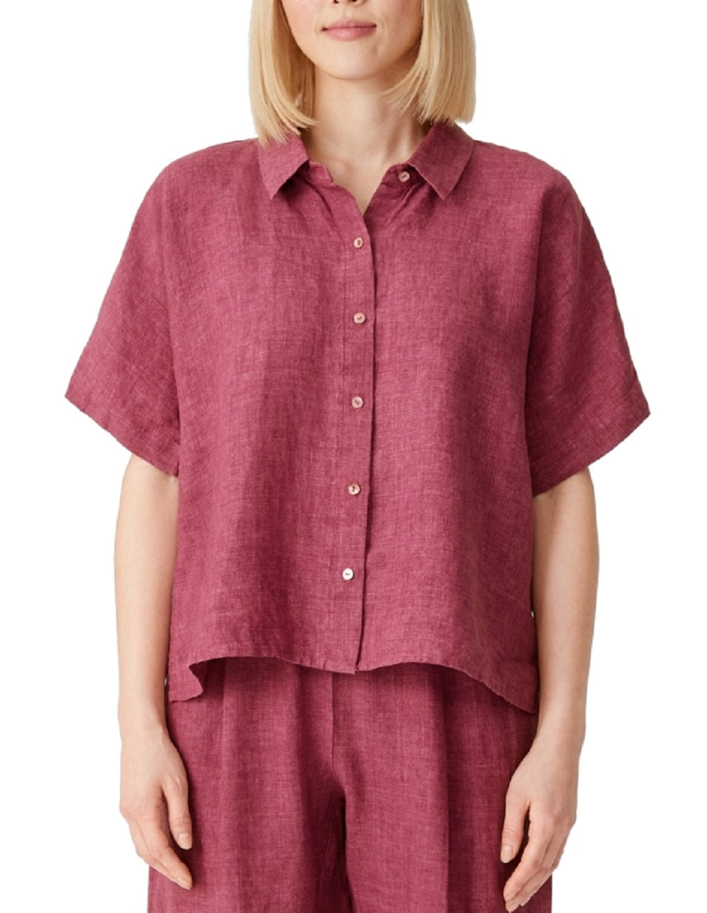 Eileen Fisher Women's Organic Classic Collared Button Down Shirt Red Size Petite Small