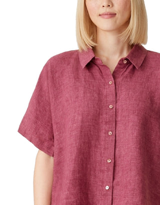 Eileen Fisher Women's Organic Classic Collared Button Down Shirt Red Size Petite Small