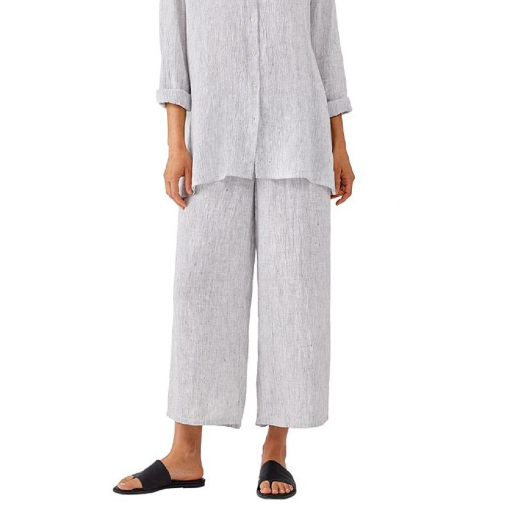 Eileen Fisher Women's Organic Linen Long Sleeve Shirt Blue Size Petite Medium