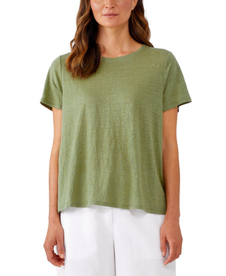 Eileen Fisher Women's Organic Linen Crewneck T-Shirt Green Size Medium