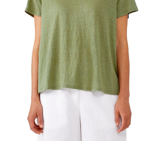 Eileen Fisher Women's Organic Linen Crewneck T-Shirt Green Size Medium