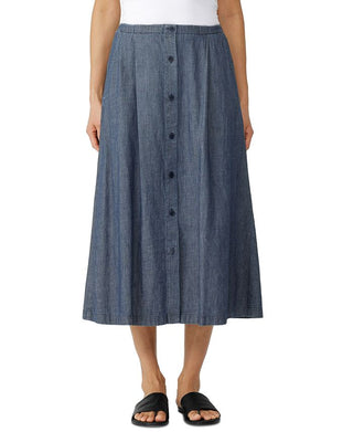 Eileen Fisher Women's Organic Cotton A Line Midi Skirt Blue Size Large