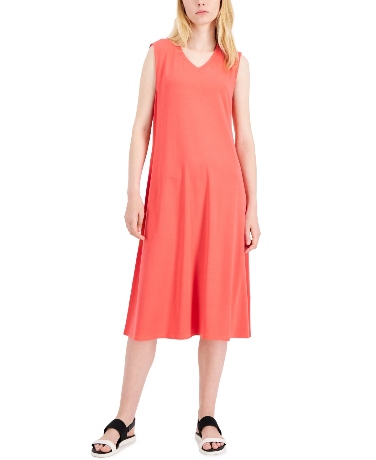 Eileen Fisher Women's Sleeveless V Neck Dress Red Size Petite Large