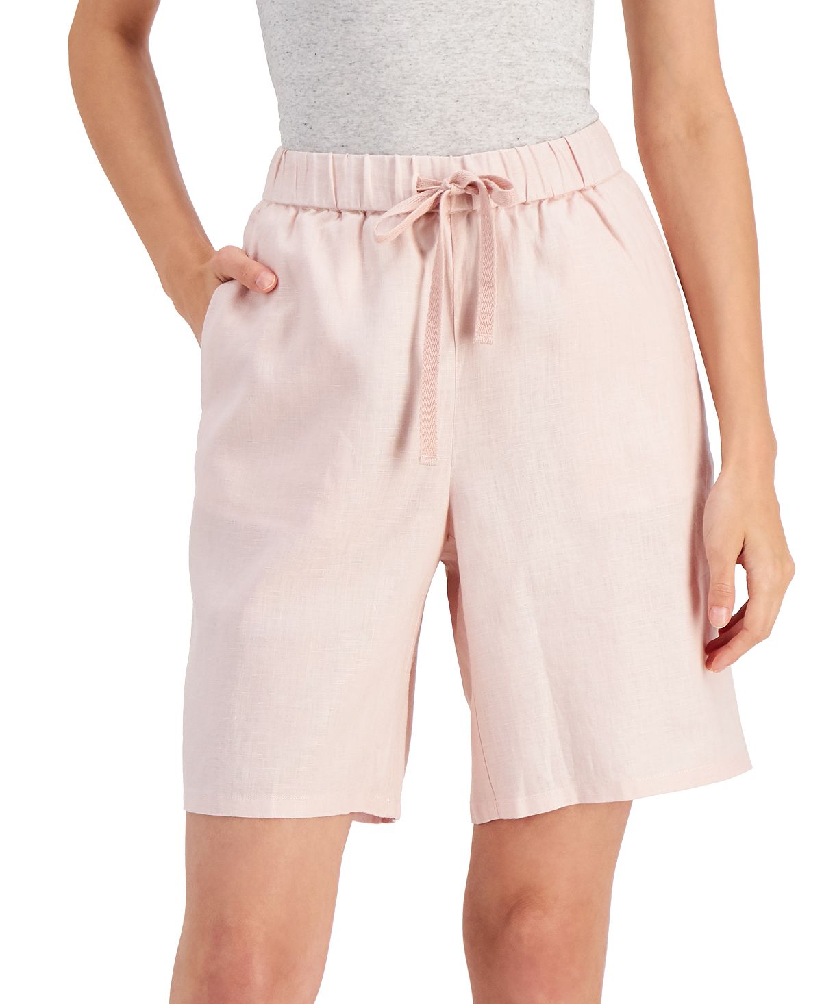Eileen Fisher Women's Organic Linen High Rise Shorts Pink Size Small