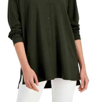 Eileen Fisher Women's Mandarin Collar Shirt Green Size Medium