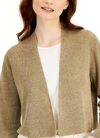 Eileen Fisher Women's Organic Linen V Neck Open Front Cardigan Brown Size XX-Small