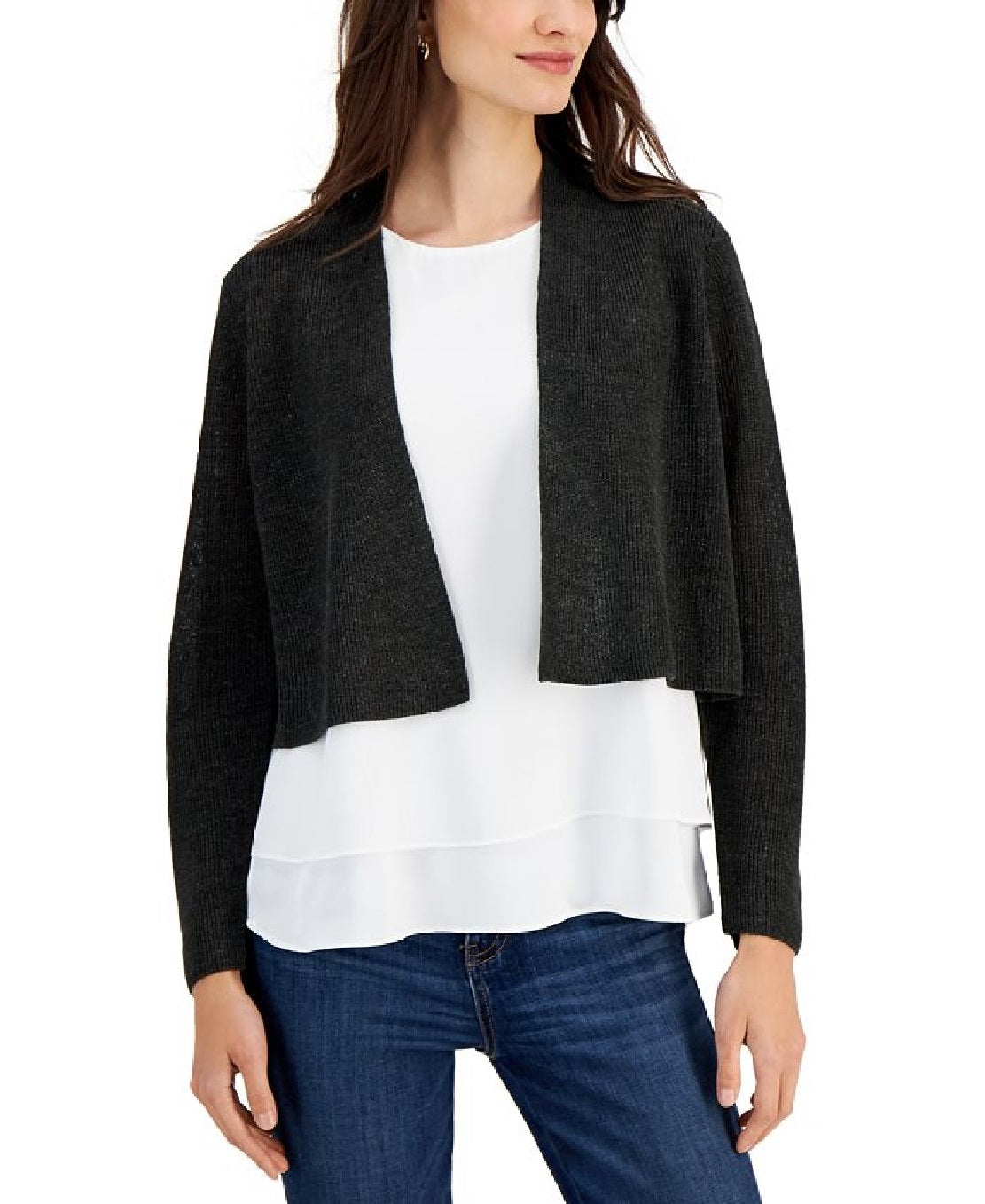 Eileen Fisher Women's Organic Linen V Neck Open Front Cardigan Green Size Medium