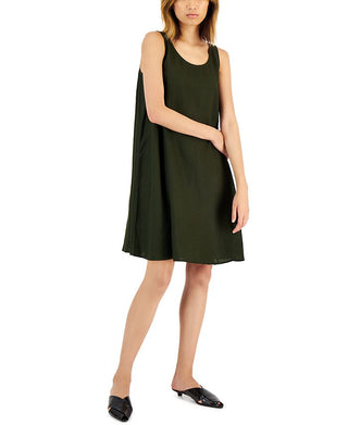 Eileen Fisher Women's Organic Linen Scoop Neck Dress Green Size XX-Small