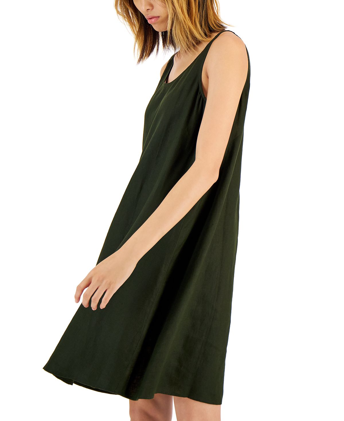 Eileen Fisher Women's Organic Linen Scoop Neck Dress Green Size XX-Small