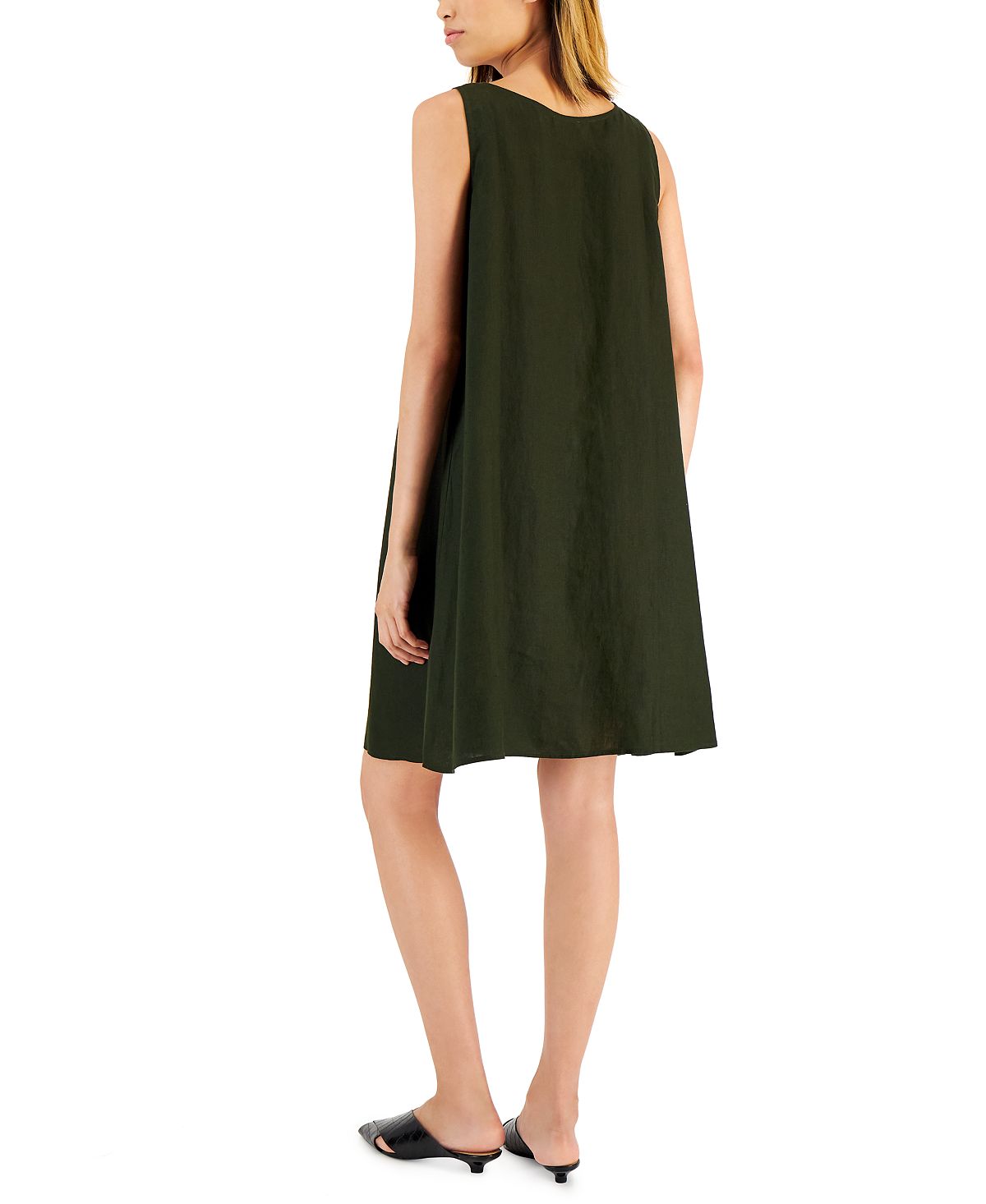 Eileen Fisher Women's Organic Linen Scoop Neck Dress Green Size Large