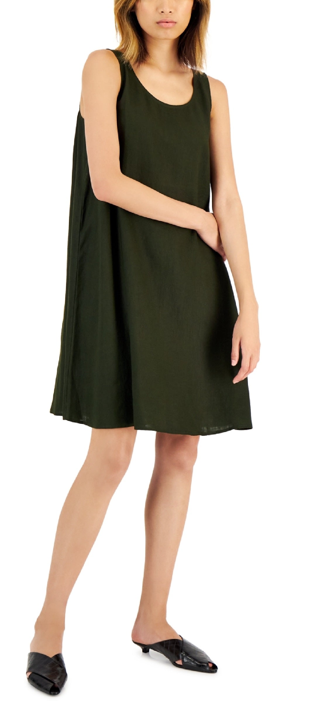 Eileen Fisher Women's Organic Linen Scoop Neck Dress Green Size X-Large