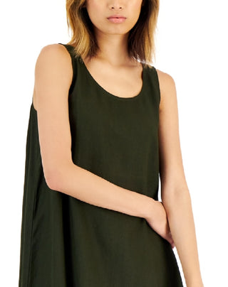 Eileen Fisher Women's Organic Linen Scoop Neck Dress Green Size X-Large