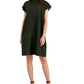 Eileen Fisher Women's Organic Linen Mandarin Collar Cap Sleeve Dress Green Size Medium