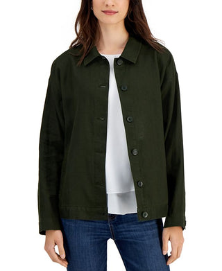 Eileen Fisher Women's Organic Linen Classic Collar Jacket Green Size X-Large